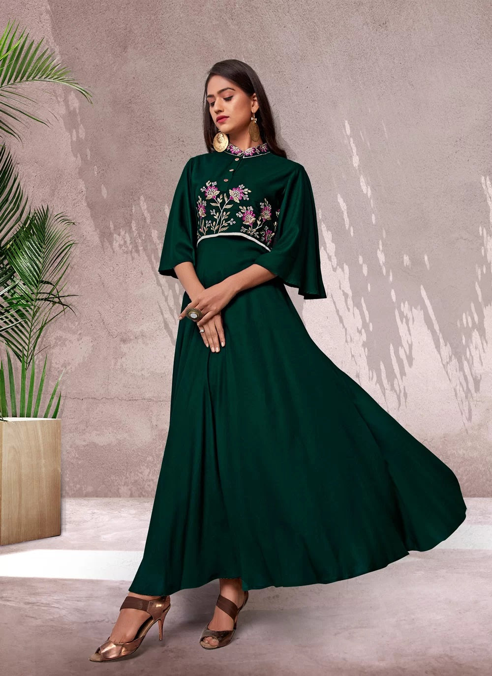 designer green rayon embroidered indian kurti 1
